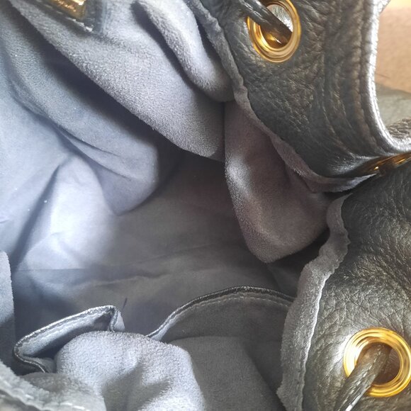 Large Aqua Madonna drawstring leather bag - Picture 14 of 14